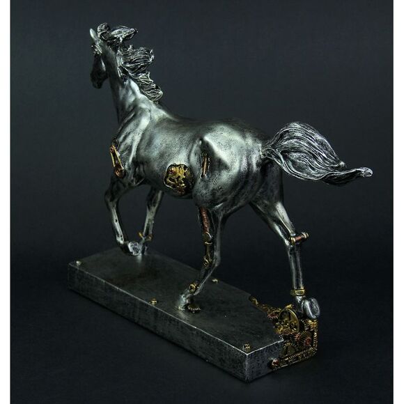Steam Stallion Metallic Silver Running Steampunk Horse Statue - Picture 3 of 3